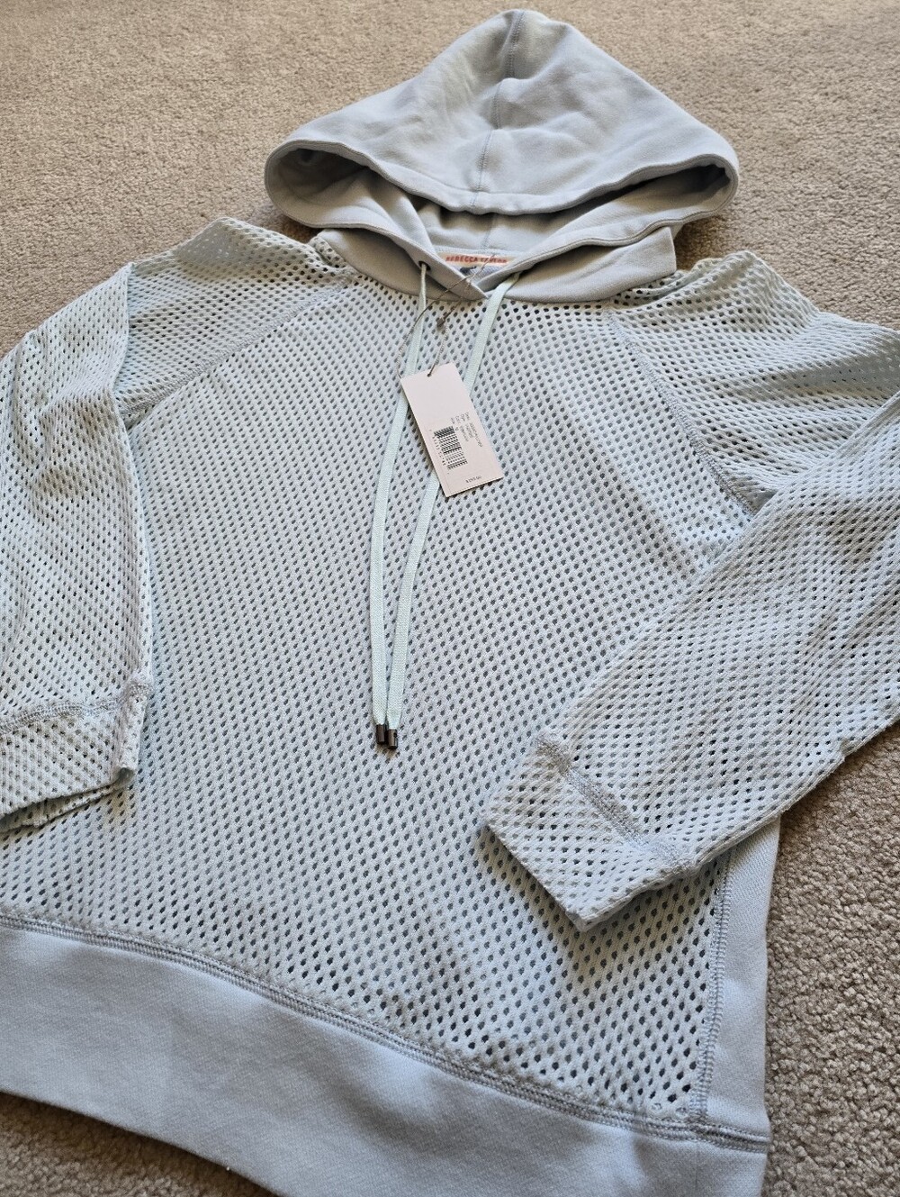 Rebecca Taylor NWT $250 Hoodie Mesh Pullover Light Blue Drawstring